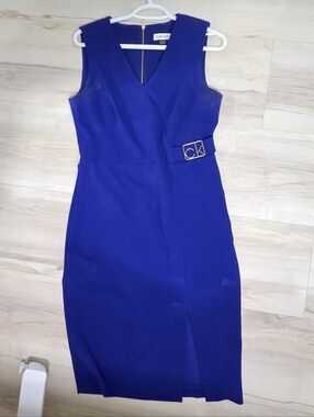 Calvin Klein Sleeveless V-Neck Royal Blue Sheath Dress